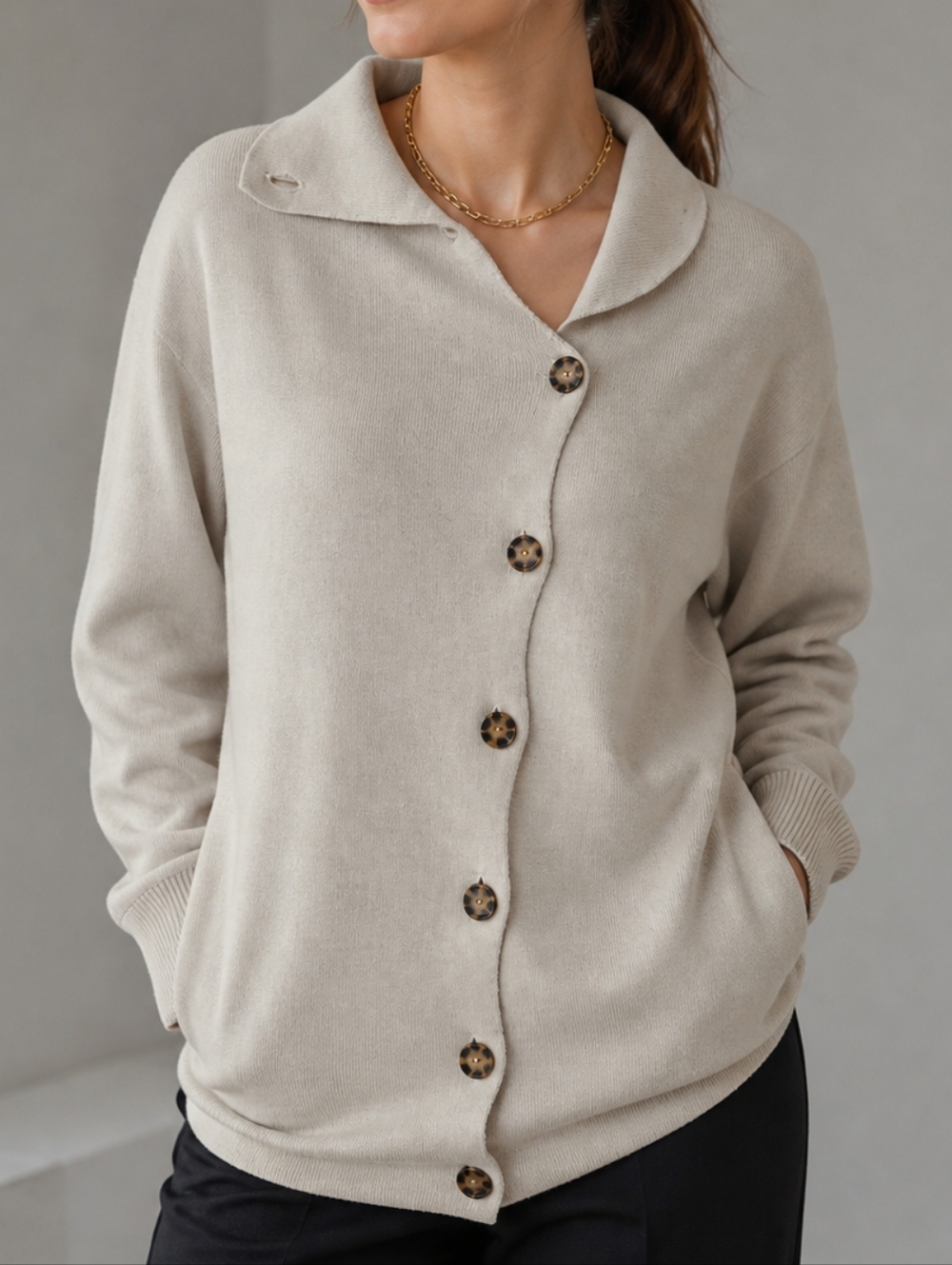 NAADAM NWT Assymetrical Cashmere Blend Button Down Sweater in Frost Gray